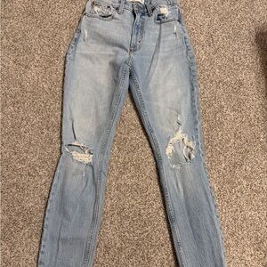 Abercrombie & Fitch Light Blue Distressed Straight Leg Jeans